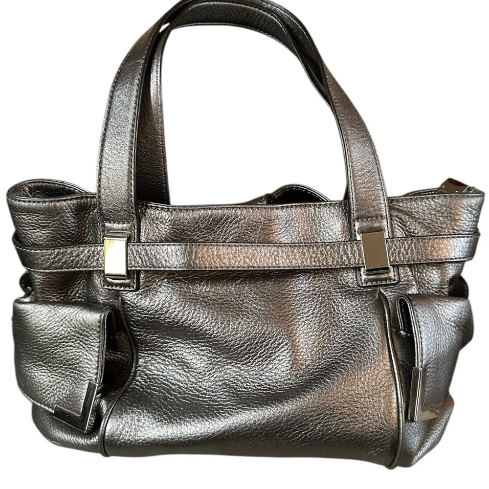 Michael Kors Beverly Large Leather Metallic Pewter Satchel - Picture 6 of 15